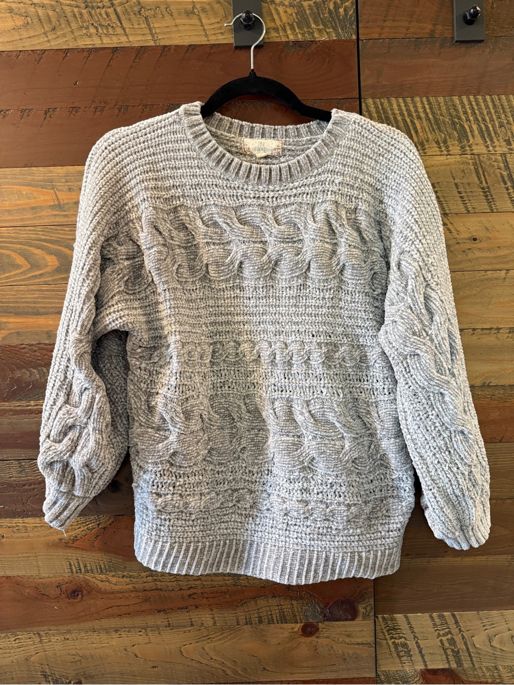 Pink Rose Light Gray Cable Knit Crewneck Sweater